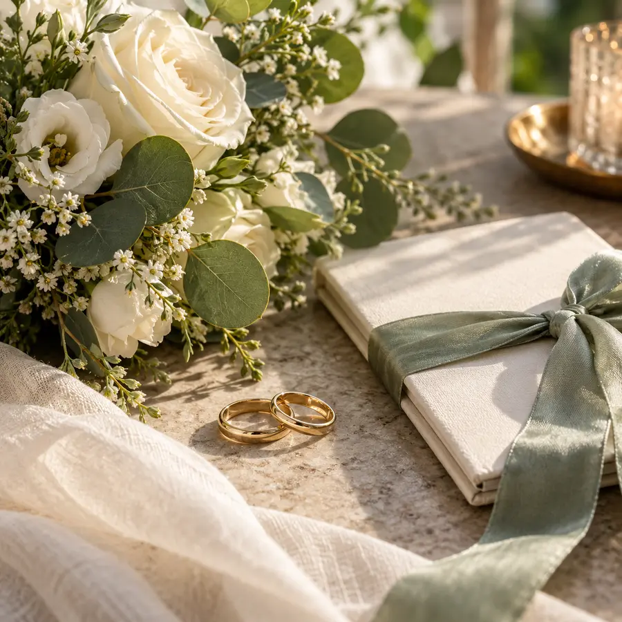 Alliances, bouquet et carnet de vœux