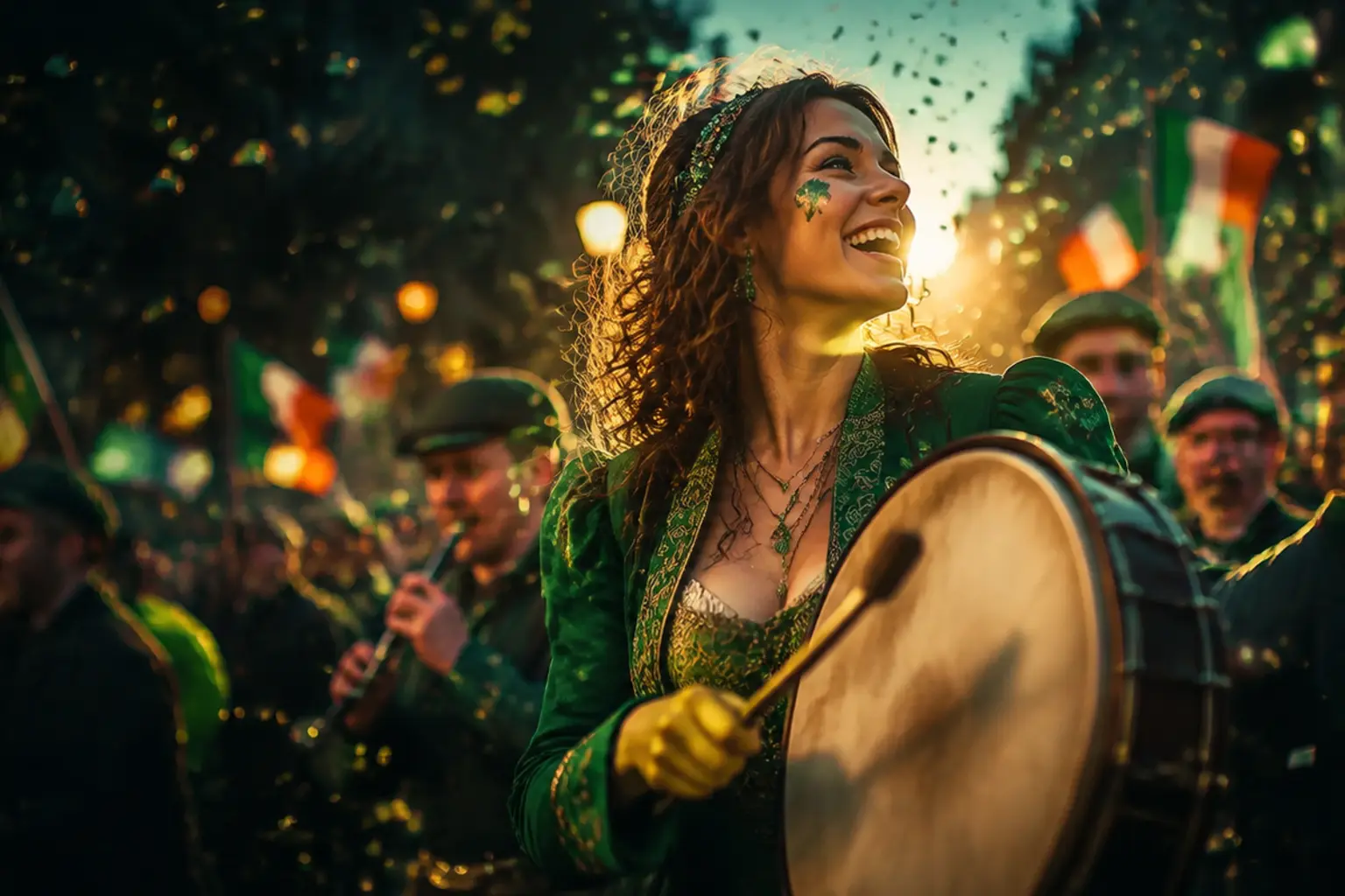 Musicienne au bodhrán pendant une célébration culturelle de la Saint-Patrick