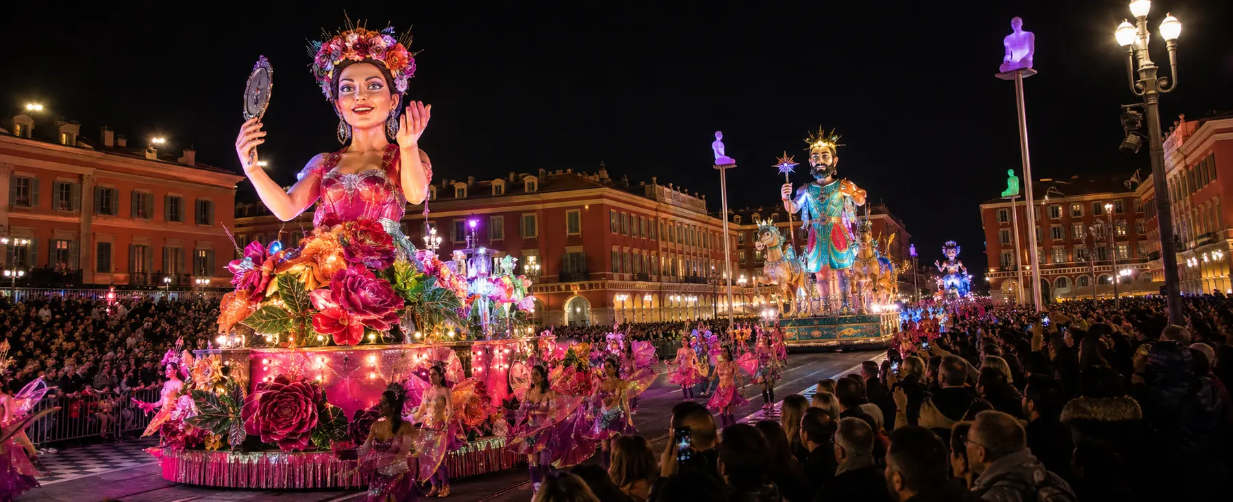 Corso illuminé du Carnaval de Nice sur la place Masséna