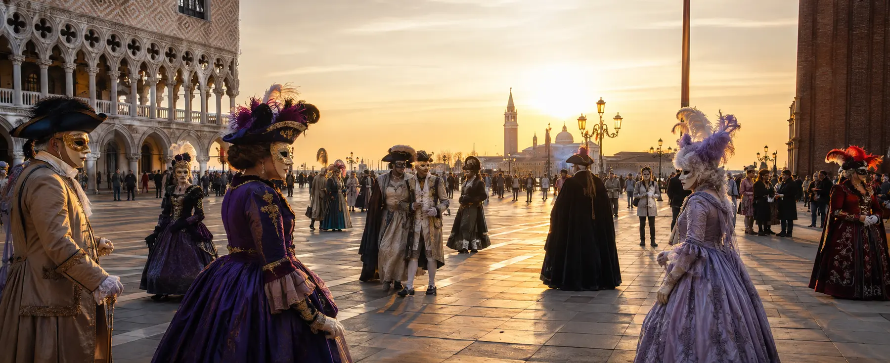 Costumes et masques du Carnaval de Venise sur la place Saint-Marc