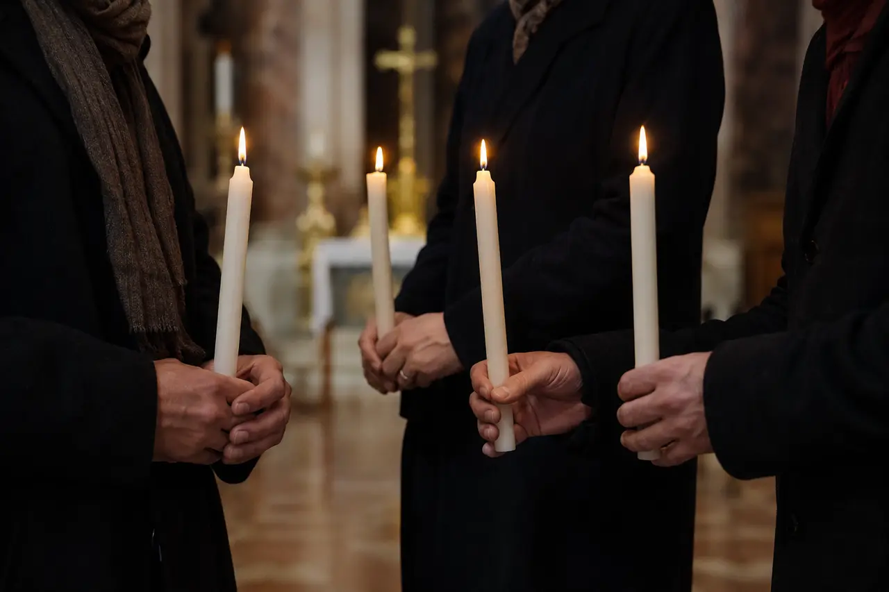 Quatre cierges allumés dans une église pour la Chandeleur