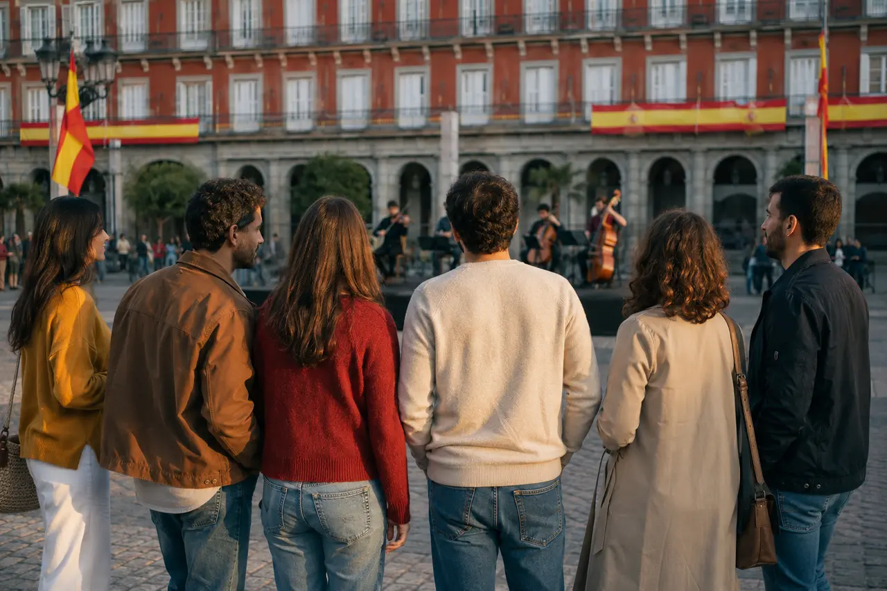 Six personnes lors d’un programme culturel du 12 octobre sur une place espagnole