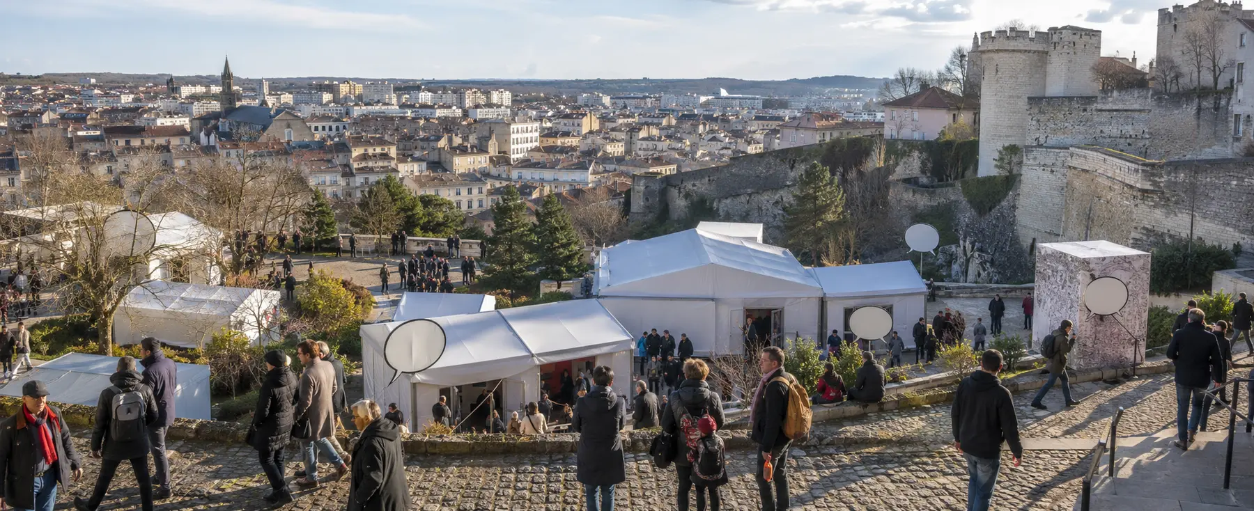 Angoulême et ses pavillons temporaires lors d’un week-end consacré à la bande dessinée
