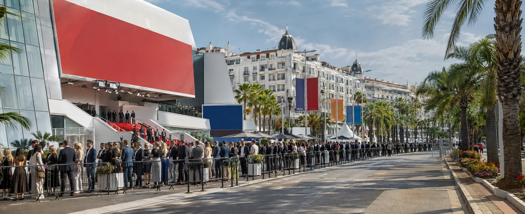 Croisette et public devant le Palais des Festivals pendant le Festival de Cannes