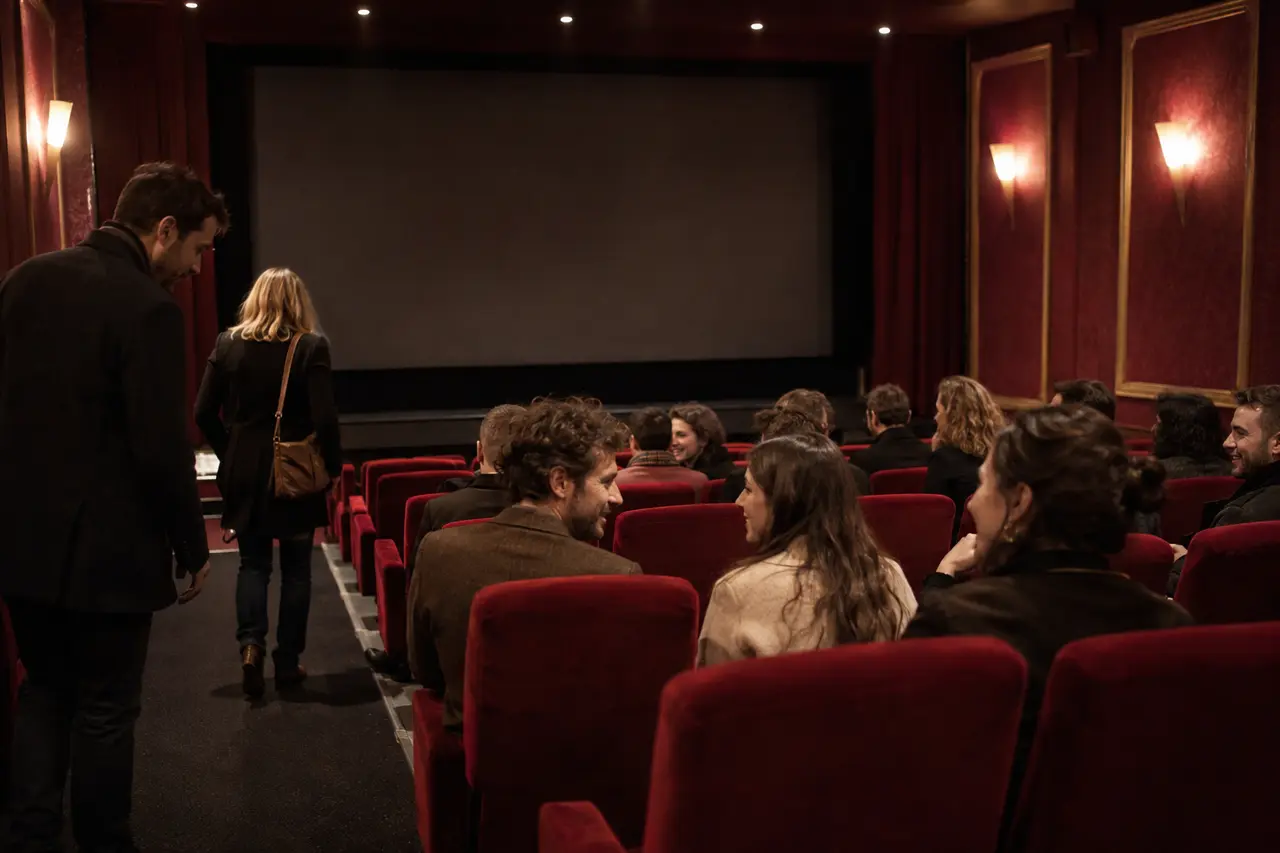 Public adulte s’installant dans une salle de cinéma
