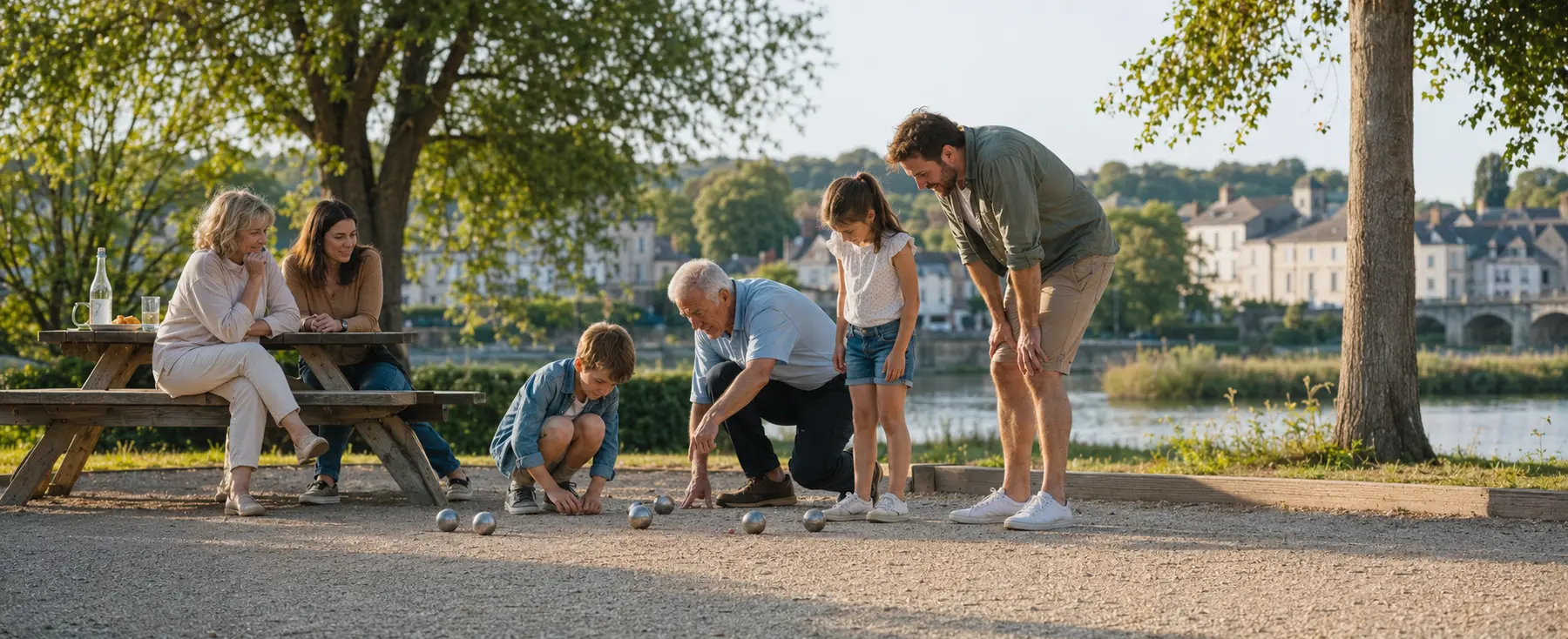 Familles de plusieurs générations réunies dans un parc pour la Fête des Pères