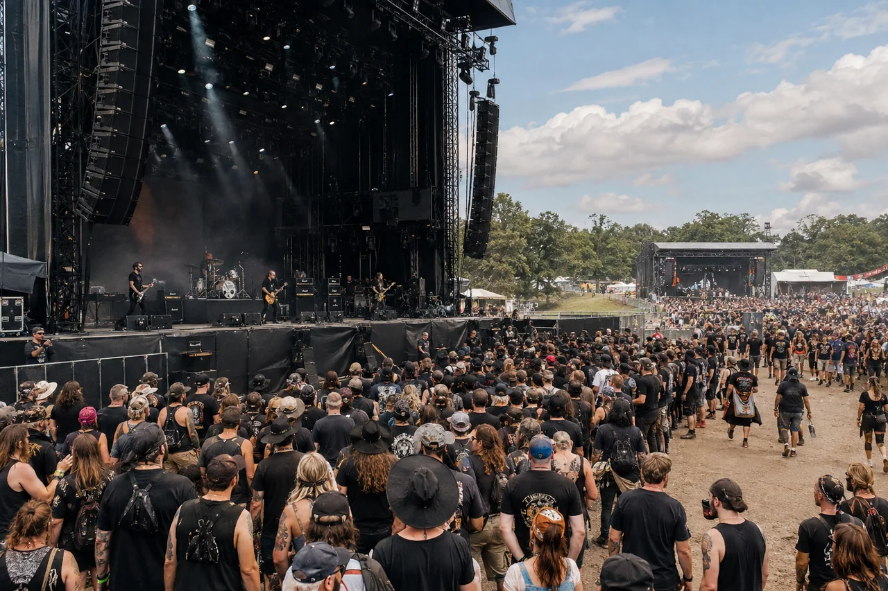 Public circulant entre plusieurs scènes de musiques extrêmes au Hellfest