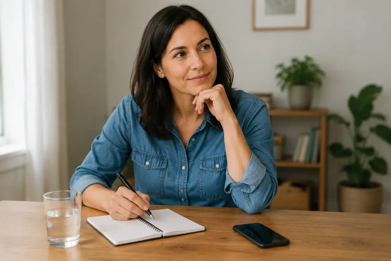 Une adulte préparant ses questions avant de contacter un service d’aide