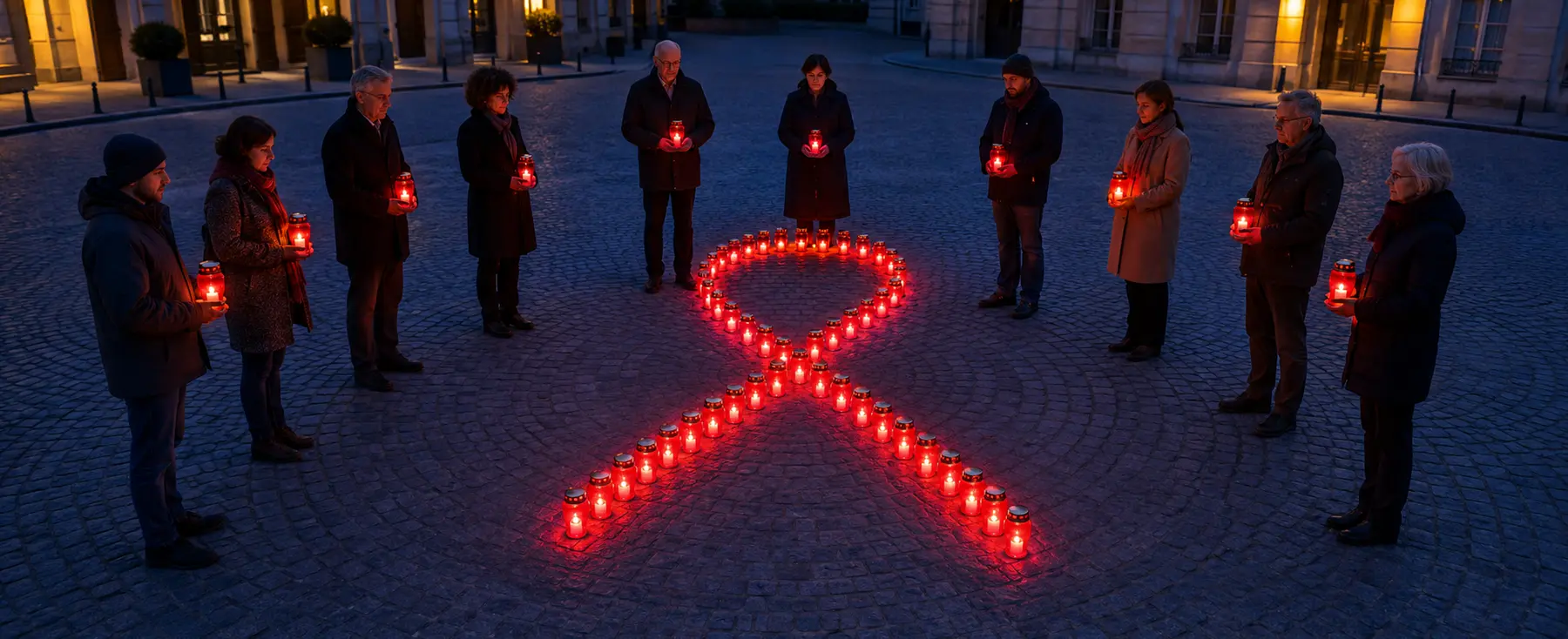 Rassemblement adulte avec lumières rouges en forme de ruban