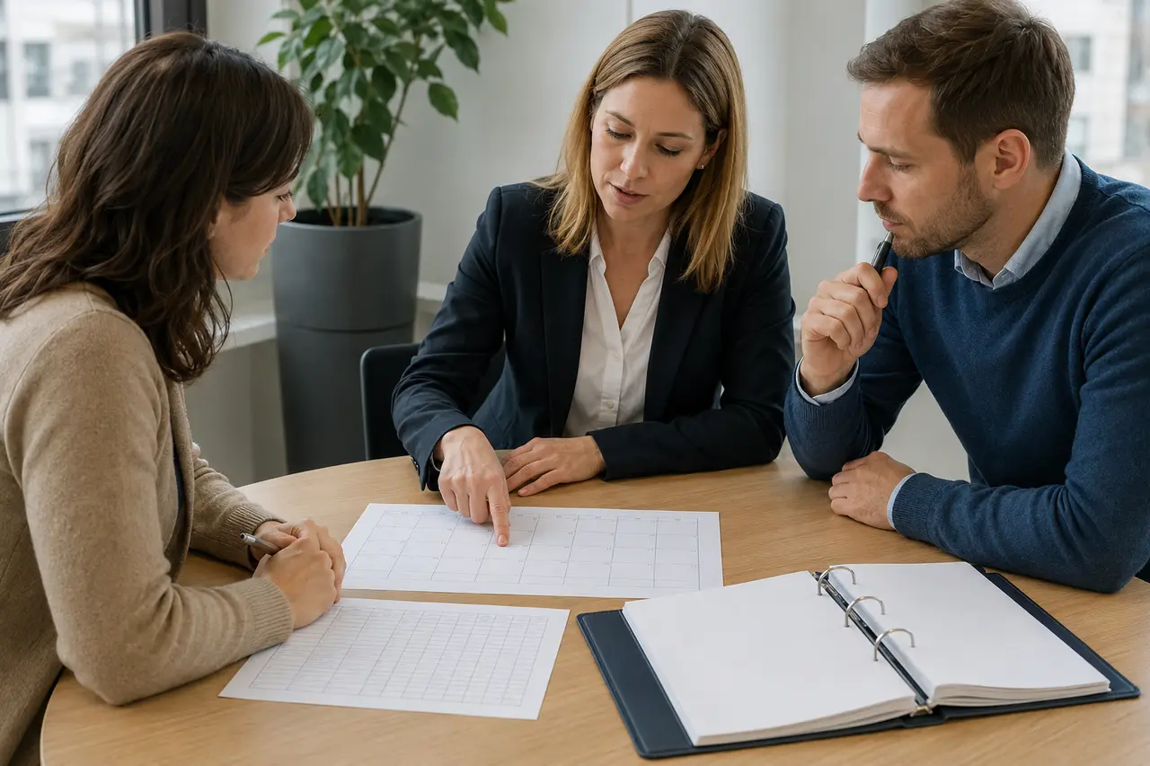 Responsable RH et salariés examinant calendrier et accord collectif