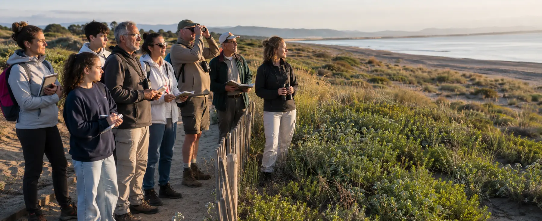 Huit personnes participant à une sortie d’écologie côtière