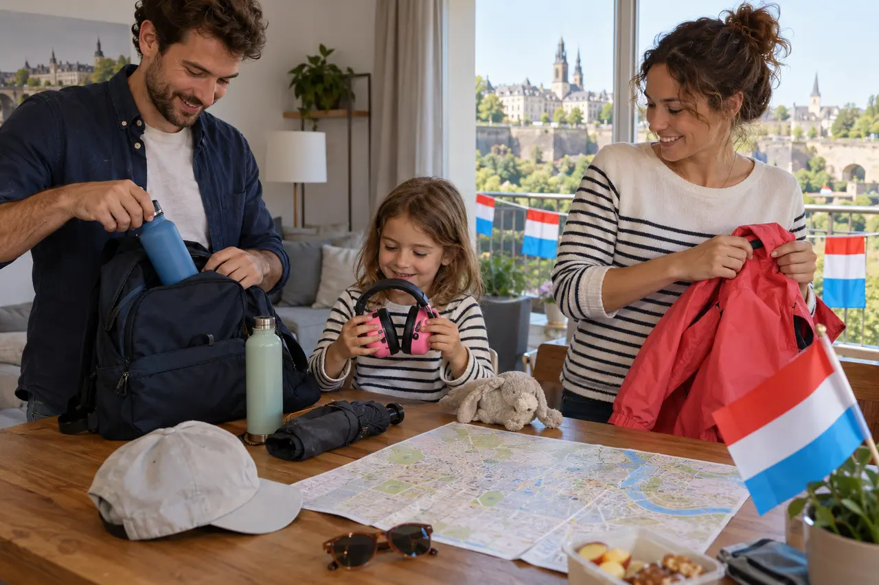 Famille préparant sa sortie pour la fête nationale luxembourgeoise