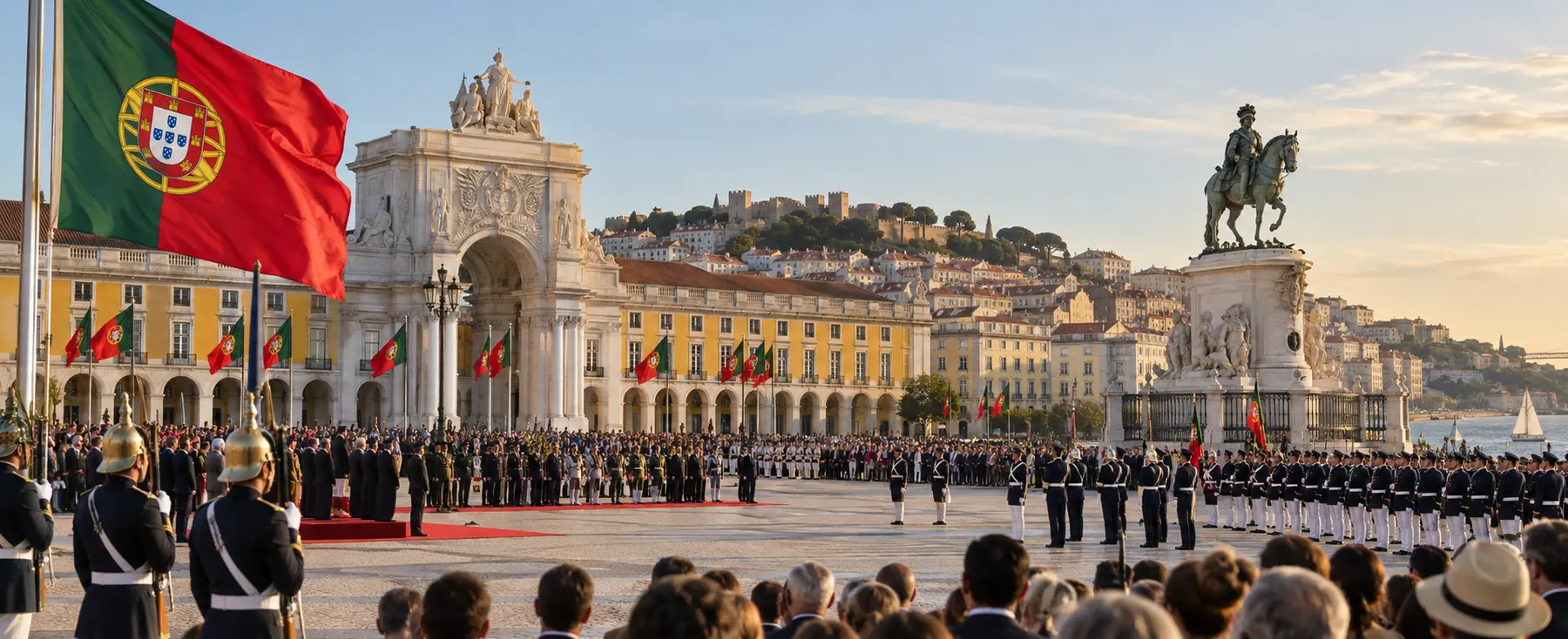 Cérémonie officielle du 10 juin sur une grande place de Lisbonne