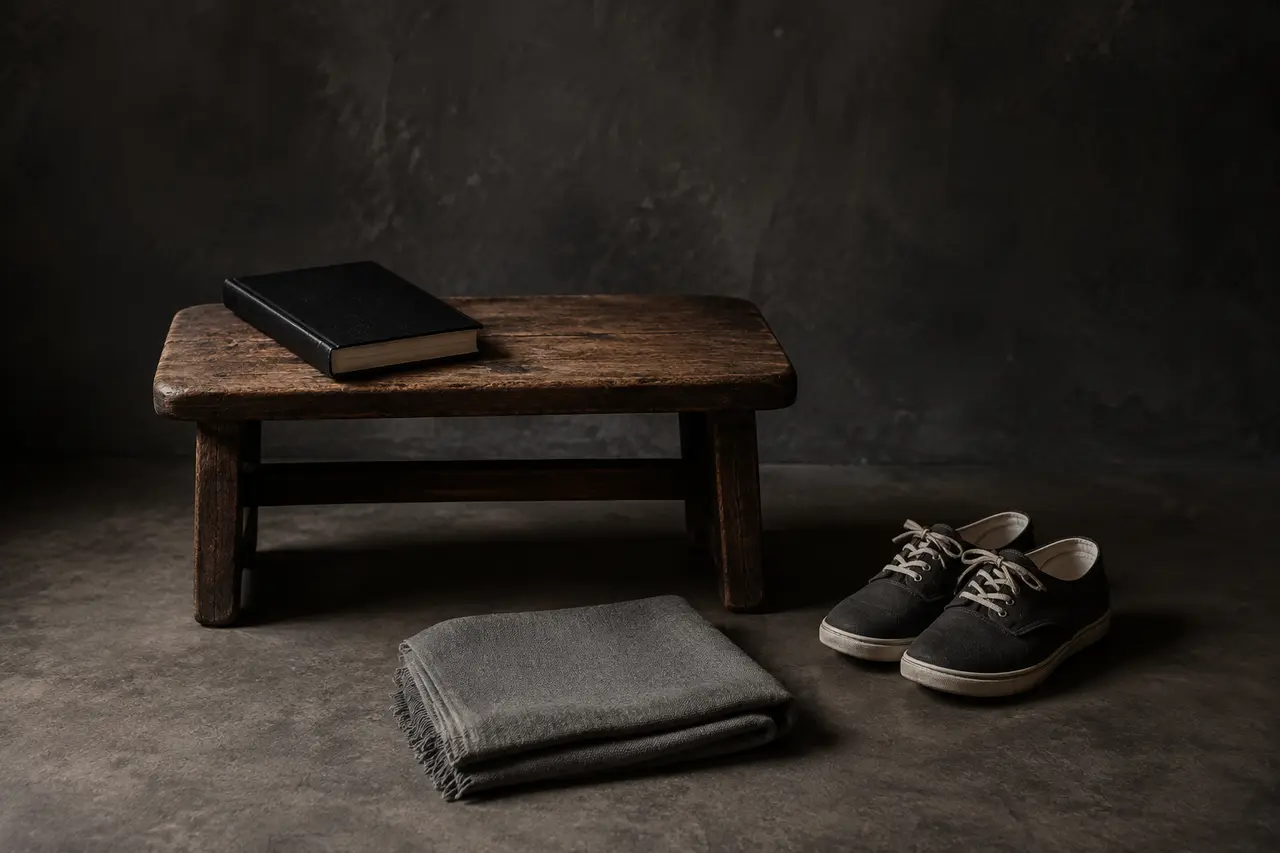 Livre sombre, siège bas et chaussures en toile pour Tisha BeAv
